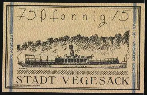 Notgeld Vegesack 1921, 75 Pfennig, Wappen und Dampfer