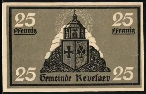 Notgeld Kevelaer 1921, 25 Pfennig, Wappen, Mann in Tracht