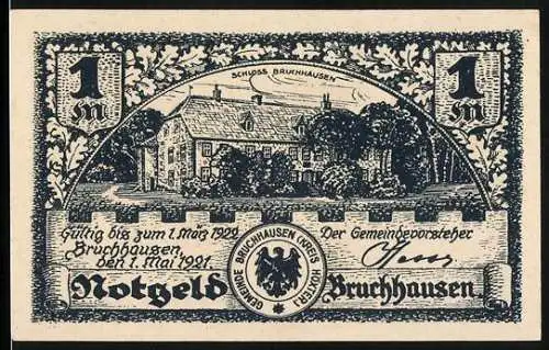 Notgeld Bruchhausen 1921, 1 Mark, Schloss und heilige Fehme