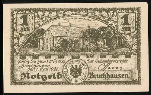Notgeld Bruchhausen 1921, 1 Mark, Schloss und heilige Fehme