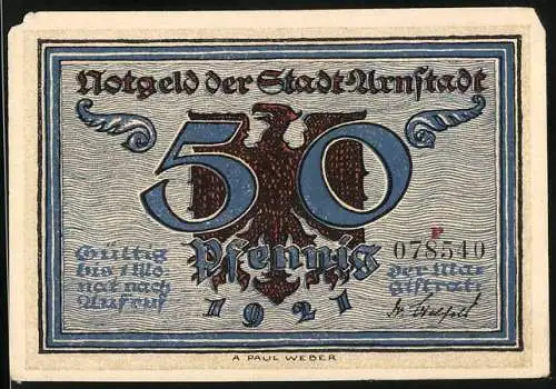 Notgeld Arnstadt 1921, 50 Pfennig, Erfolglose Belagerung durch die Erfurter