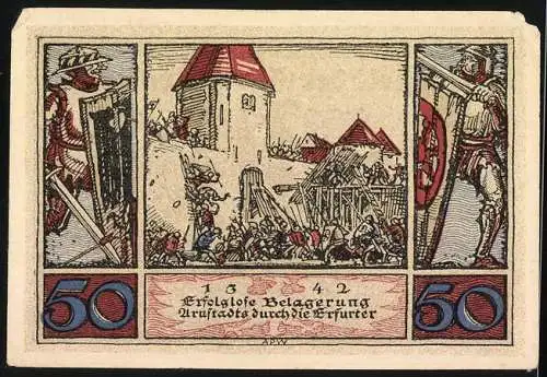 Notgeld Arnstadt 1921, 50 Pfennig, Erfolglose Belagerung durch die Erfurter