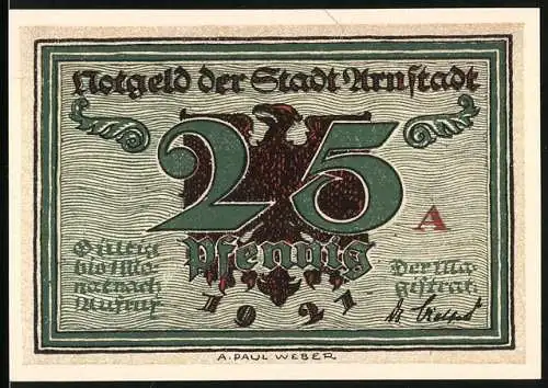 Notgeld Arnstadt 1921, 25 Pfennig, Portrait von J. S. Bach