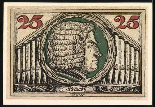 Notgeld Arnstadt 1921, 25 Pfennig, Portrait von J. S. Bach