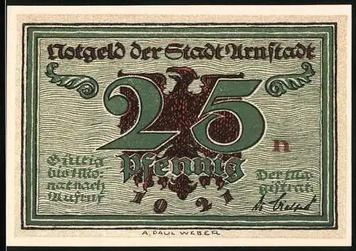 Notgeld Arnstadt 1921, 25 Pfennig, Portrait Alexis