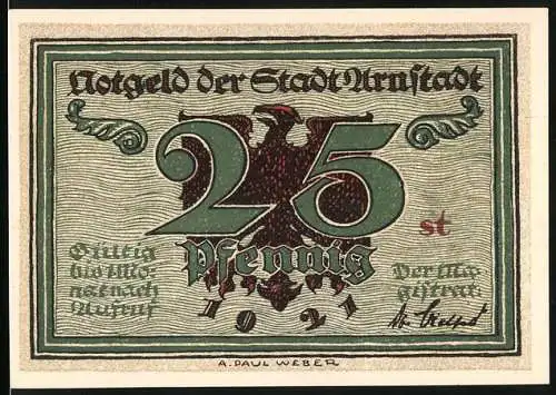 Notgeld Arnstadt 1921, 25 Pfennig, Rathaus