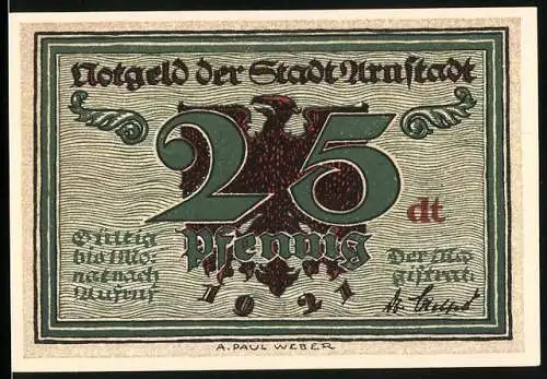 Notgeld Arnstadt 1921, 25 Pfennig, Schwarzburger Hof