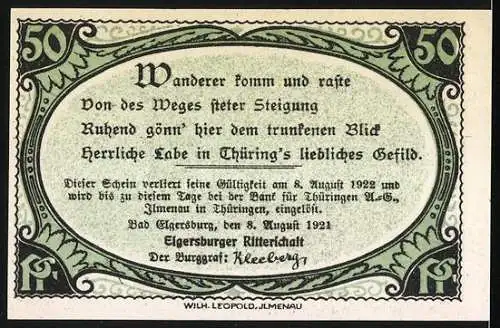 Notgeld Bad Elgersburg 1921, 50 Pfennig, Carl Eduard-Warte