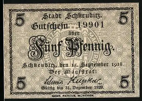 Notgeld Schkeuditz 1918, 5 Pfennig, Wappen