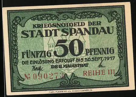 Notgeld Spandau 1917, 50 Pfennig, Wappen