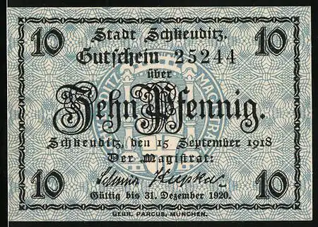 Notgeld Schkeuditz 1918, 10 Pfennig, Wappen