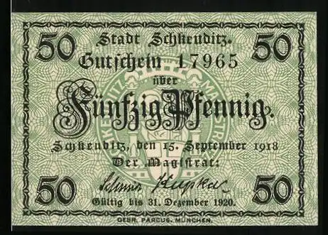 Notgeld Schkeuditz 1918, 50 Pfennig, Wappen