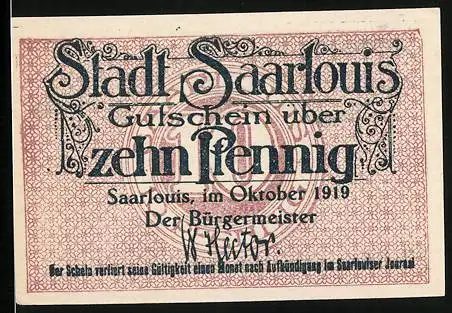 Notgeld Saarlouis 1919, 10 Pfennig, Wappen