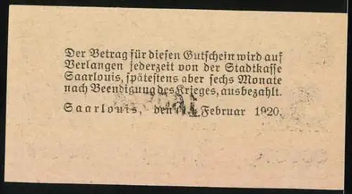 Notgeld Saarlouis 1920, 50 Pfennig