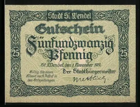 Notgeld St. Wendel 1919, 25 Pfennig, Wappen