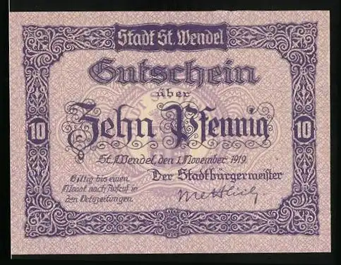 Notgeld St. Wendel 1919, 10 Pfennig, Wappen