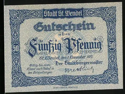 Notgeld St. Wendel 1919, 50 Pfennig, Ortsansicht