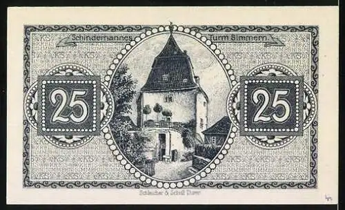 Notgeld Simmern 1919, 25 Pfennig, Wappen, Schinderhannes-Turm