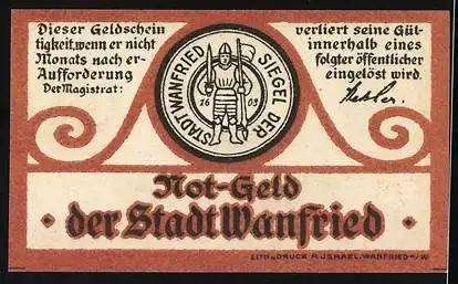 Notgeld Wanfried, 5 Pfennig, Siegel der Stadt