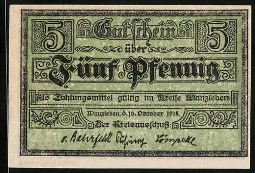 Notgeld Wanzleben 1918, 5 Pfennig, Bergwerk