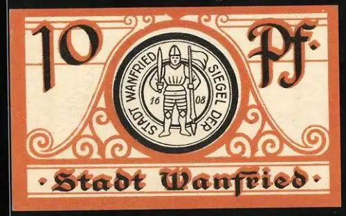 Notgeld Wanfried, 10 Pfennig, Siegel der Stadt und Rathaus