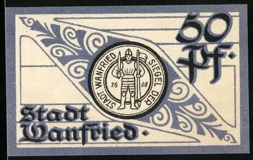 Notgeld Wanfried, 50 Pfennig, Siegel der Stadt und Ortsansicht i. Jahre 1646