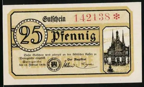 Notgeld Wernigerode 1920, 25 Pfennig, Rathaus