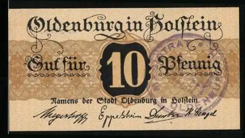 Notgeld Oldenburg in Holstein, 10 Pfennig