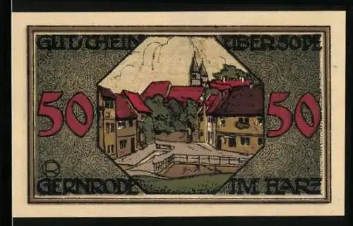 Notgeld Gernrode /Harz 1921, 50 Pfennig, Ortspartie