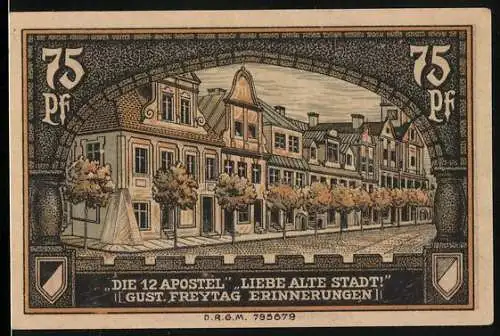 Notgeld Kreuzburg in Oberschlesien 1921, 75 Pfennig, Strassenpartie, Wappen