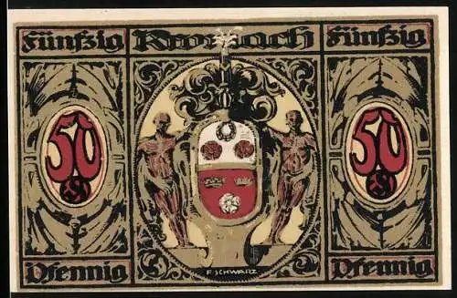 Notgeld Kronach 1921, 50 Pfennig, Ortspartie und Wappen