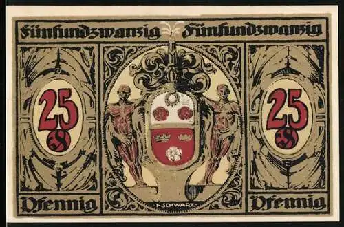 Notgeld Kronach 1921, 25 Pfennig, Ortspartie und Wappen