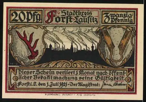 Notgeld Forst i. L. 1921, 20 Pfennig, Weber bei der Arbeit