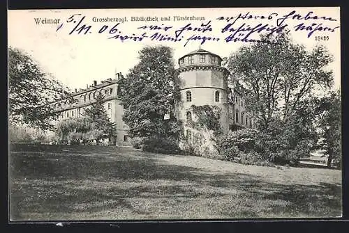 AK Weimar / Thür., Grossherzogl. Bibliothek und Fürstenhaus