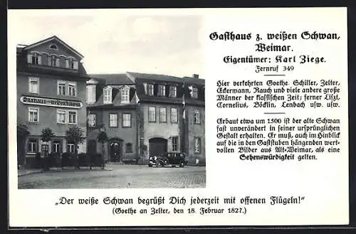 AK Weimar / Thür., Gasthaus Zum weissen Schwan