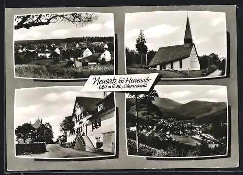 AK Neusatz / Herrenalb, Gasthaus - Pension Löwen, Ortsansicht, Kirche, Strassenpartie
