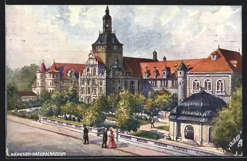 Künstler-AK München, Blick auf das Nationalmuseum