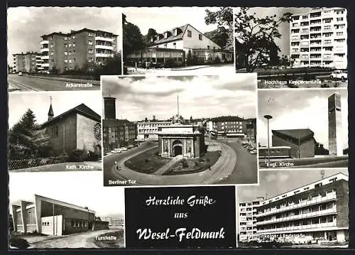 AK Wesel-Feldmark, Ackerstrasse, Kath. Kirche, Turnhalle, Berliner Tor