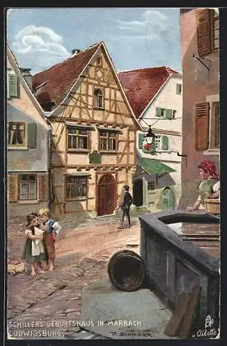 Künstler-AK Marbach / Neckar, Schiller's Geburtshaus