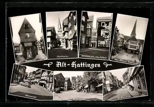 AK Hattingen / Ruhr, Durchblick zum alten Rathaus, Bügeleisen, Steinhagen, Untermarkt, Obermarkt u. Gr. Weilstrasse