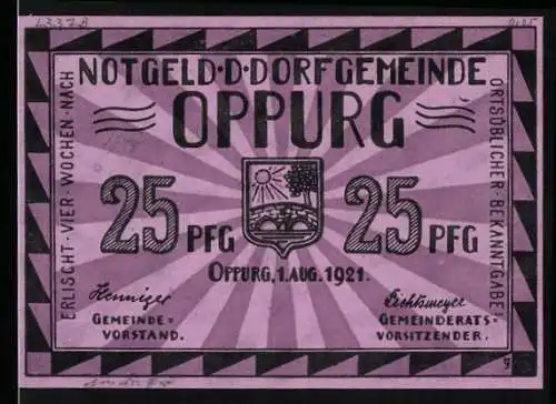 Notgeld Oppurg 1921, 25 Pfennig, die alte Orlabrücke aus dem 16. Jahrhundert