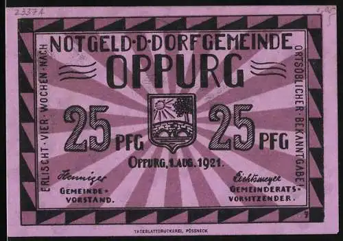 Notgeld Oppurg 1921, 25 Pfennig, Die Orla mit einer alten Brücke aus dem 16. Jahrhundert