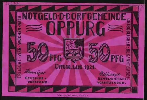 Notgeld Oppurg 1921, 50 Pfennig, Der Türkenhof aus dem Jahr 1519