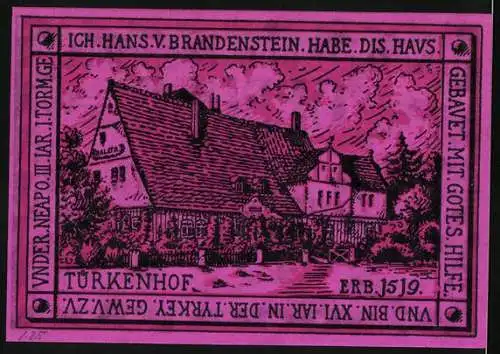 Notgeld Oppurg 1921, 50 Pfennig, Blick auf den Türkenhof