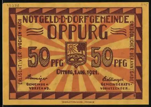 Notgeld Oppurg 1921, 50 Pfennig, Die Kirche aus dem Jahr 1694