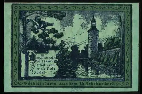 Notgeld Oppurg 1921, 75 Pfennig, Schlossturm aus dem 13. Jahrhundert