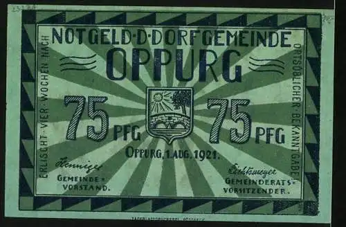 Notgeld Oppurg 1921, 75 Pfennig, Schlossturm aus dem 13. Jahrhundert