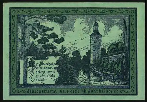 Notgeld Oppurg 1921, 75 Pfennig, Der Schlossturm aus dem 13. Jahrhundert