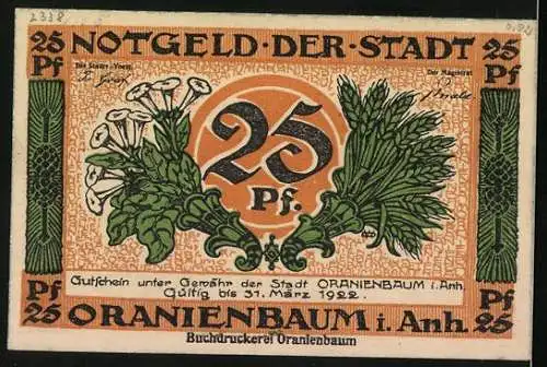 Notgeld Oranienbaum i. Anh., 25 Pfennig, Wegpartie an einer Villa