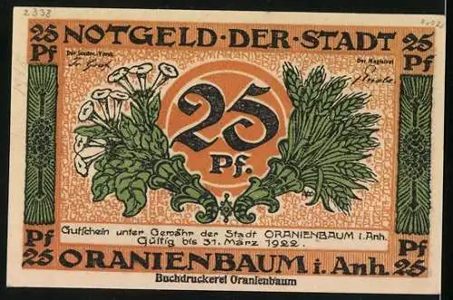 Notgeld Oranienbaum i. Anh., 25 Pfennig, Pferdegespann zieht einen Wagen